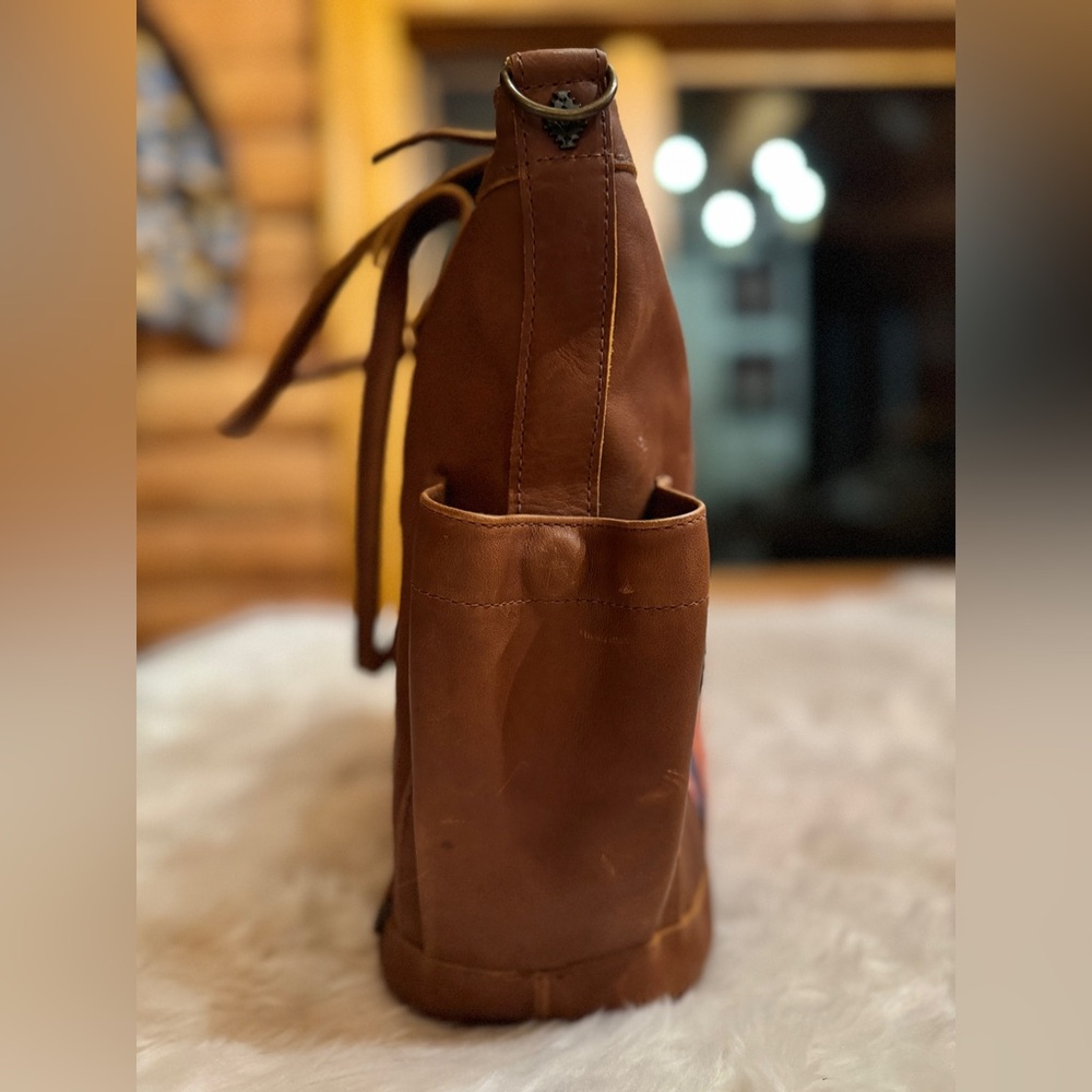 Nena & Co. Medium TPB Cafe Leather and gorgeous  Mountain & Sun huipil. - Picture 6 of 8